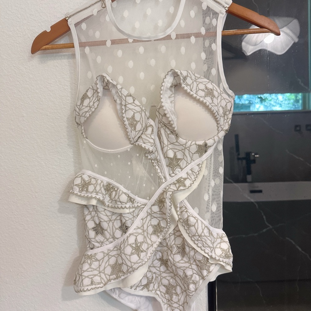 Zimmermann Sheer White and Cream Bodysuit